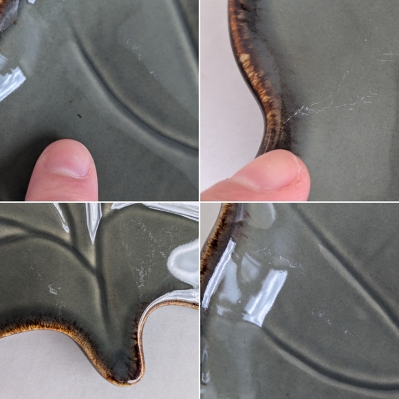 Cindy Crawford leaf plate, ceramic olive green autumn leaf dish - Picture 8 of 8